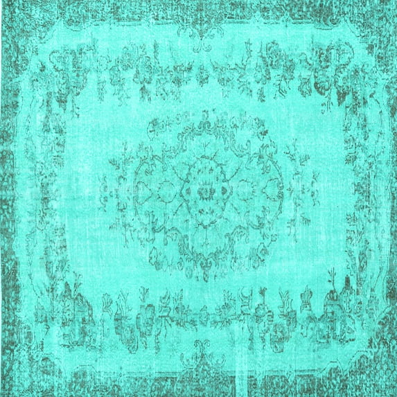 Ahgly Company Machine Washable Indoor Square Persian Turquoise Blue Traditional Area Rugs, 7' Square
