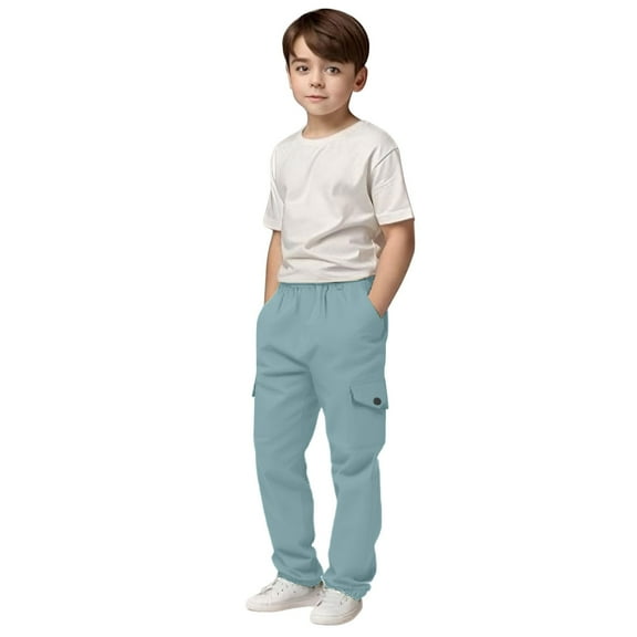 Sentuca Boys Cargo Pants with Pockets Straigh Leg Baggy Sweatpants Solid Color Casual Jogger Pants for Toddler Clothes