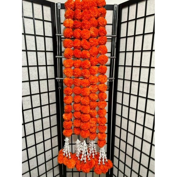 Serene Indian Crafts Large Orange Artificial Marigold Garland String 5 Feet - Pack of 5 for Hindu Weddings, Festivals, Decoration, Indian Decor
