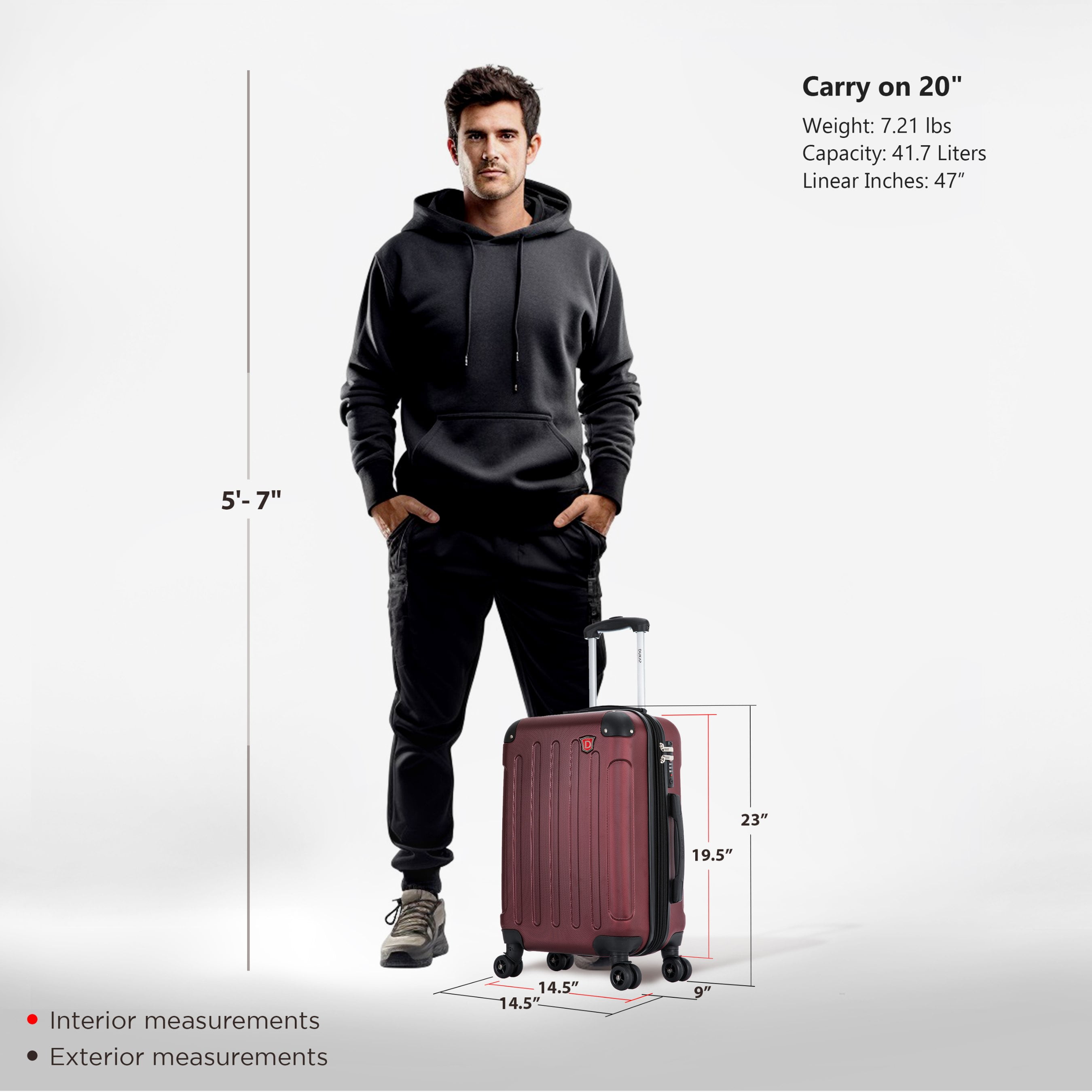 DUKAP Intely 20" Hardside Lightweight Carry-on Luggage with Spinner Wheels and USB Port, Wine