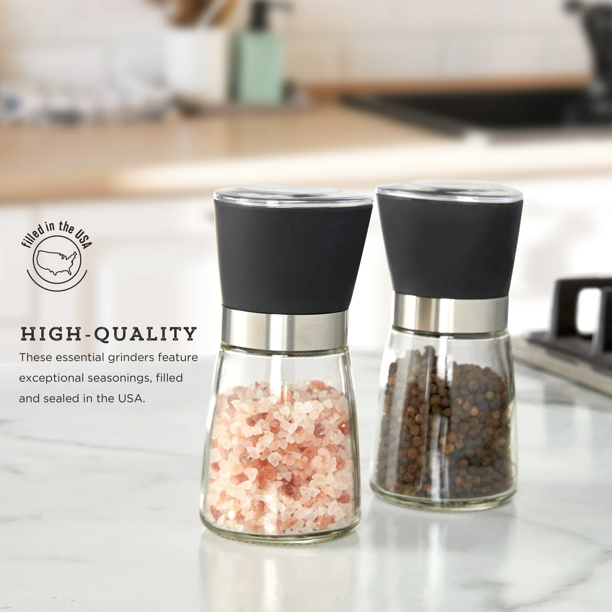 Kamenstein 5-inch Glass Prefilled Pink Himalayan Salt and Pepper Grinder Set of Two