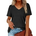 thumbnail image 4 of USSUMA Womens Plus Tops and T-Shirts - Short Sleeve Tops for Women Casual V Neck Tops Short Puff Sleeve Solid Color Pullover Blouse Loose Casual Summer T-shirt 2022 Beach, 4 of 8