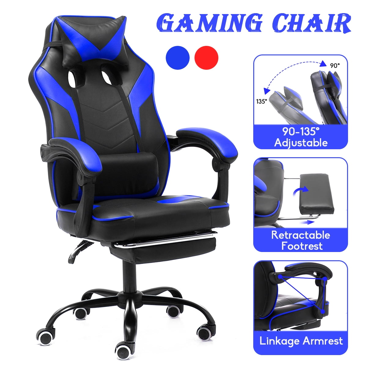 Details about   360 Degree Swivel Computer Desk Gamer Chair with Reclinable Backrest and Massage 