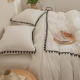 thumbnail image 3 of Move Over White Bedding Set Hollow Square Ball Lace Duvet Cover Set All White Boho Washed Microfiber Queen, 3 of 7