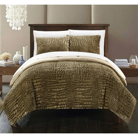 Animal Comforter Sets Chic Home 3 Piece Caimani NEW FAUX FUR COLLECTION! With Mink like backing in Caimani Animal Skin Design Queen Comforter Set Gold ()
