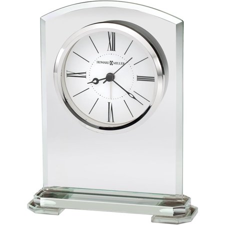 Tabletop Clock – Beveled Jade Glass, Roman Numerals, Quiet Quartz Movement, Battery Operated, Desk & Bedroom Alarm Clock
