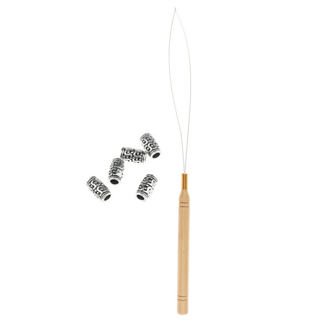 5 Pcs Perles Décoratives pour Tresses de Dreadlocks Extensions de Cheveux Anneaux Manchette + Crochet de Traction Décrit, 02