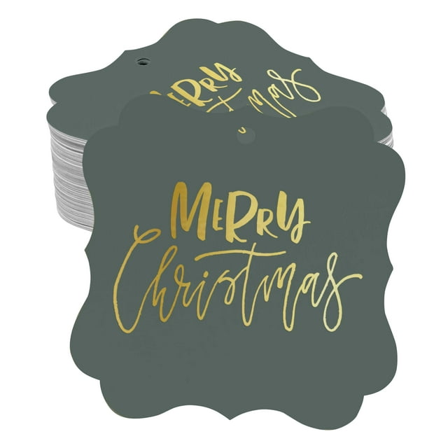 Inkdotpot Real Gold Foil Merry Christmas Tags Favor Bracket Shape Hang Pack Of 100 Paper Tags