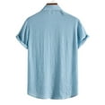 thumbnail image 3 of LIIPEE Men Shirts Casual Solid Color Short Sleeve Lapel Button Down Shirt Male Fashion Texture Loose Fit Tops Comfortable Breathable Soft Daily Shirts,Blue,L, 3 of 6