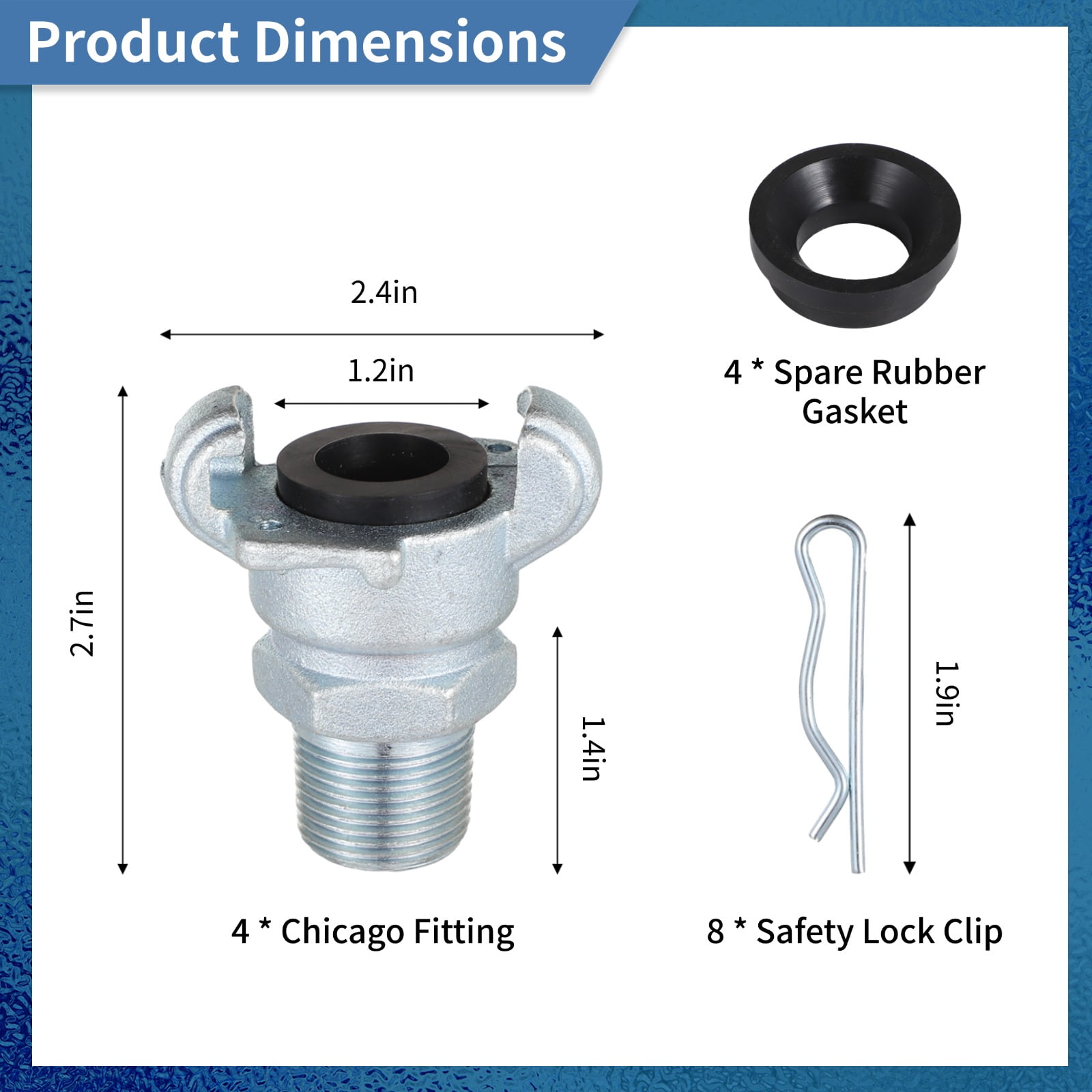 4 Sets 3/4 Inch Chicago Air Fittings Npt Iron Air Hose Fitting 2 Lug Universal Coupling for Female and Male End(Male End)