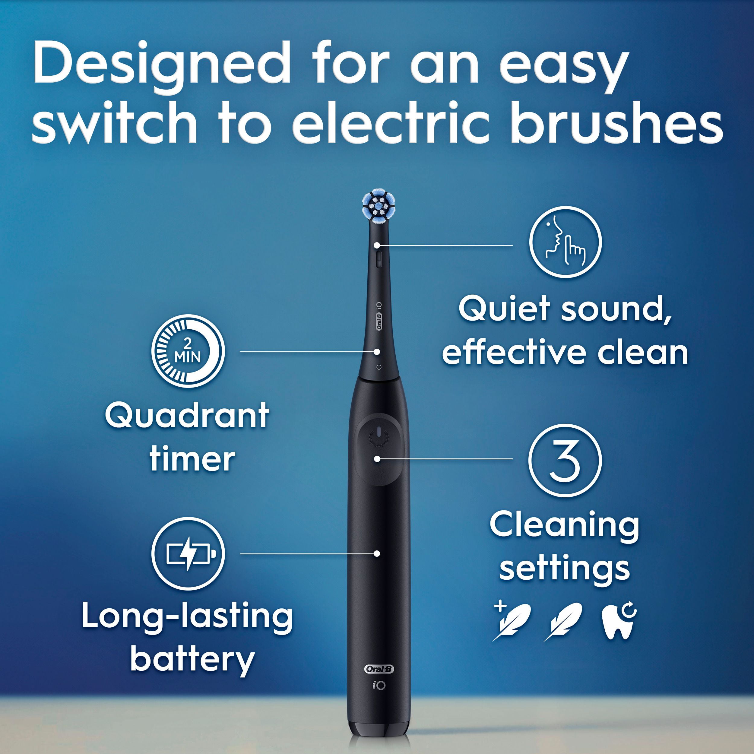 Oral-B iO Series 2 Rechargeable Electric Powered Toothbrush, with 1 Gentle Care Brush Head - Automatic Pressure Sensor to Protect Gums - 3 Modes - 2 Min Timer