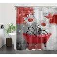 thumbnail image 5 of HVEST Vintage Farmhouse Floral Shower Curtain, Daisy Flower Butterfly on Bathtub Bathroom Curtain Red and Gray Polyester Fabric Decor Curtain with Hooks, 72X72 inch, 5 of 7