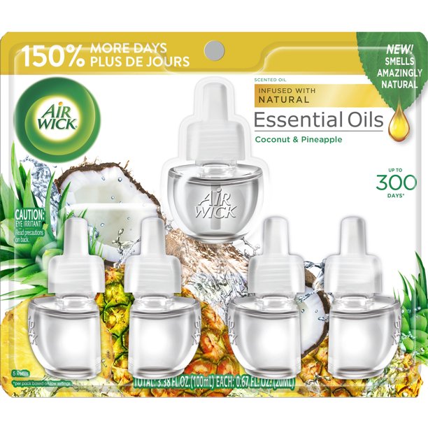 Air Wick Plug in Scented Oil Refill, 5 ct, Coconut and Pineapple, Air