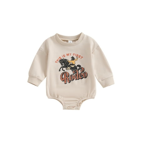 

Hirigin Infant Boy Western Rompers with Long Sleeves and Round Neck featuring Cowboy Print Bodysuit