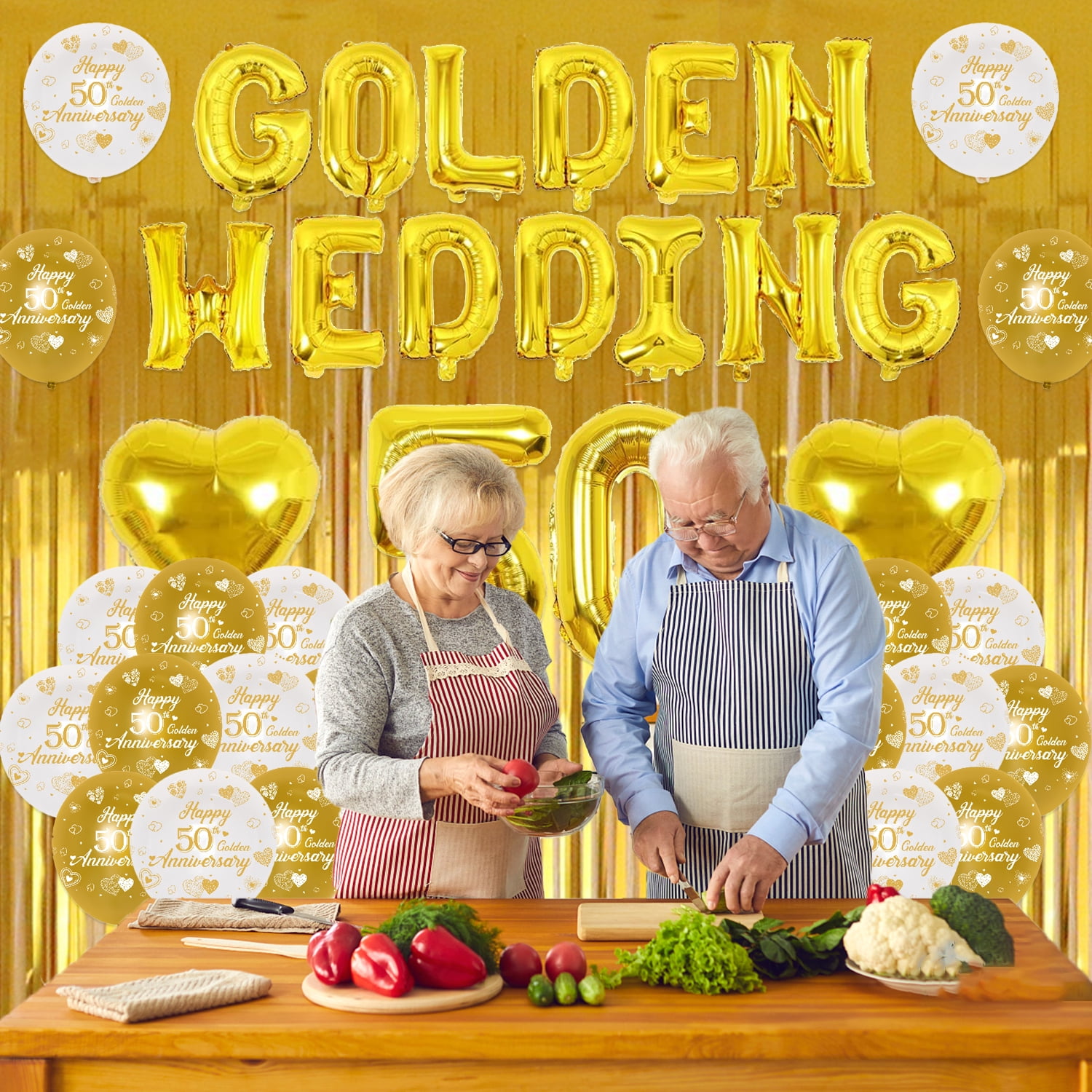 50th Anniversary Party Decoration Supplies, Golden Wedding Decorations, Golden Wedding Foil Balloons Banner Number 50 Set, for 50th Wedding Anniversary Party Decor