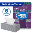thumbnail image 3 of Great Value, Facial Tissues, 6 Flat Boxes, 88 Tissues per Box, 3 of 9