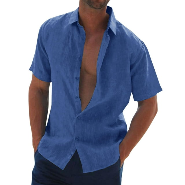 XDZJLR Mens T Shirts Casual Solid Short Sleeve Turn Down Button formal Tops