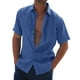 thumbnail image 1 of Camisas Para Hombre Camisa sólida informal para hombre, camisa de manga corta con cuello vuelto, camisa Formal con botones (Blue, L), 1 of 5