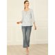 thumbnail image 3 of Allegra K Blusa Top Fruncido Cuello V Impreso Mangas 3/4 Para Mujer Blanco L, 3 of 6