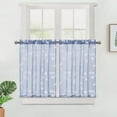 thumbnail image 3 of Haperlare 26"W x 36"L White Sheer Kitchen Tier Curtains Bathroom Window Curtain Floral Embroidered Half Window Covering Voile Cafe Curtains, Dusty Blue, Set of 2, 3 of 6
