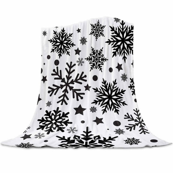 Christmas Snowflakes Flannel Blanket for Bed,Travel and Camping, Black Snowflakes Winter Texture Retro Super Soft Cozy Blanket for All Seasons 30"x 40"
