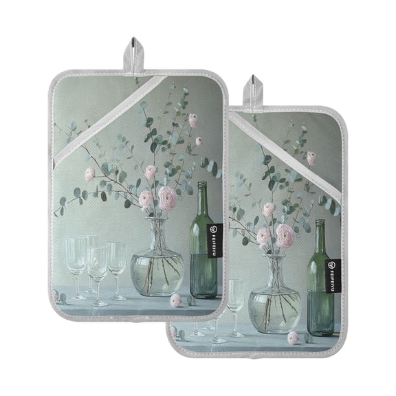 BZSMCE Pot Holder Oven Mitts Cooking baking Blossom Glass Bottle Pattern Creative Pattern Size:7x9.8in