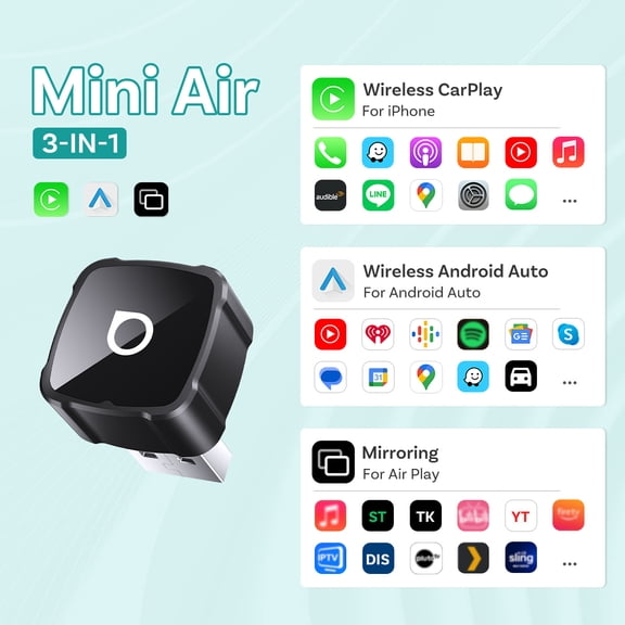 OTTOCAST MINI AIR 3 in 1 Adapter Wired to Wireless CarPlay Android Auto for iOS Screen Mirroring Car Accessories for VW Toyota Ford Benz Audi