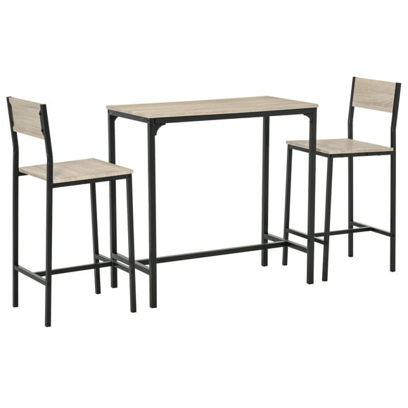 HOMCOM Industrial Bar Table Set Counter Height 3 Piece and 2 High Back Stools Set for Small Space in the Dining Room