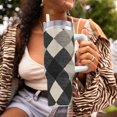 thumbnail image 6 of 40zo Ice Bar Cup With Handle Double Insulation Large Capacity Rust Prevention For Daily Travel And Other Scenes Argyle Plaid Dimgray_3, 6 of 8