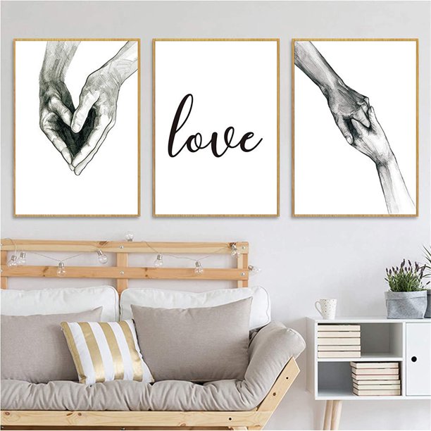 Juego de póster de 3, cuadros de pared de la mano, juego de póster de póster de pared, cuadro de pared, imágenes impresas, decoración de póster de arte para sala de estar, sin marco (30x40cm) JFHHH pequeña