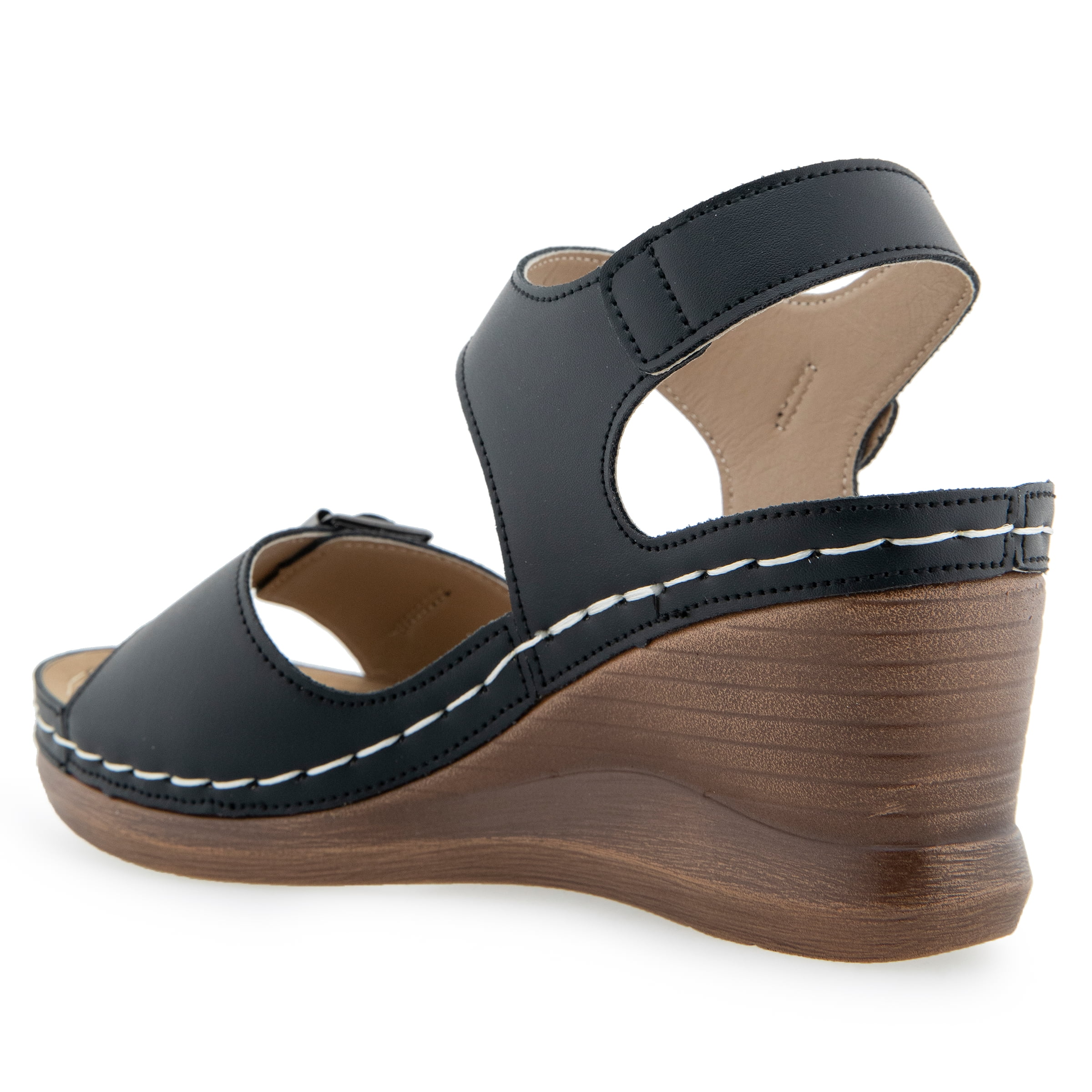 Alexis Bendel Ladies Black PU Wedge Sandals Size 8