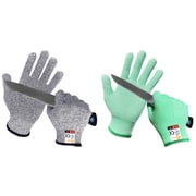2 Pairs Evridwear Cut Resistant Gloves with Silicone Grip Dots ( Green+Gray,L)