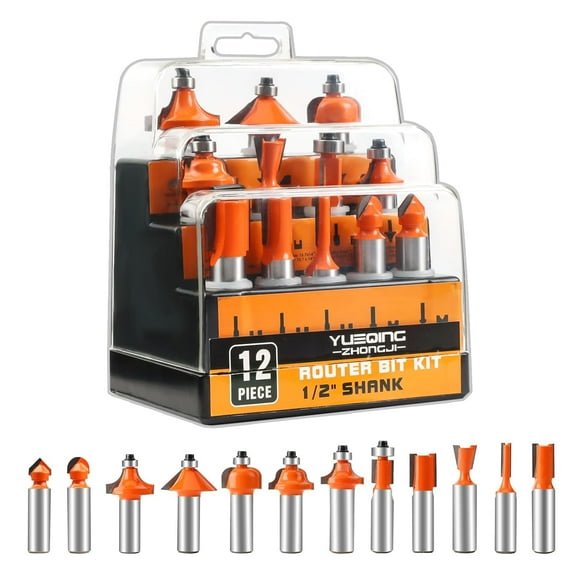 shiyou-1/2 Shank Router Bit Set Router bit Set 1/4 Shank 12 Piece Router bit Set Tungsten Carbide Router Bit Professional Level Router bits 1/4 Shank Set