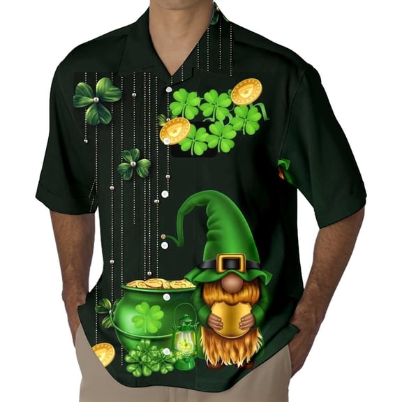 St. Patrick's Day Hawaiian Shirt for Men St Paddy's Day Short Sleeve Graphic Shirt Shamrock Irish Printed Blouses Hawaiian Style St Patricks Day T Shirt Men Mens Dress Clothes