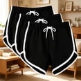 thumbnail image 2 of Wensltd Women 3 Pieces Curved Hem Shorts with White Trim Elastic Waist Drawstring Casual Workout Shorts Black, 2 of 7