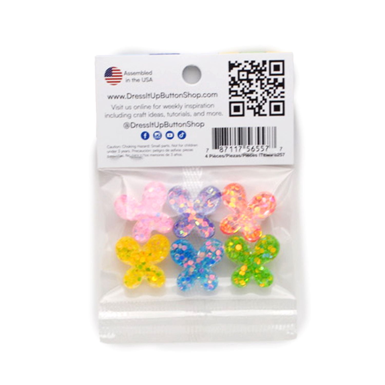 (2 pack) Dress It Up Buttons, Sparkle Butterflies, Sewing Fasteners, 6 Pieces