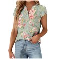 thumbnail image 2 of QATAINLAV Business Work Tops for Women Dressy Casual Blouses Cute Tulip Hem Short Sleeve Tshirts Fashion Floral Print V Neck Henley Shirts Multicolor S, 2 of 6