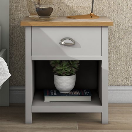 Cterwk Country Gray Solid 1 Drawer Nightstand Side Table