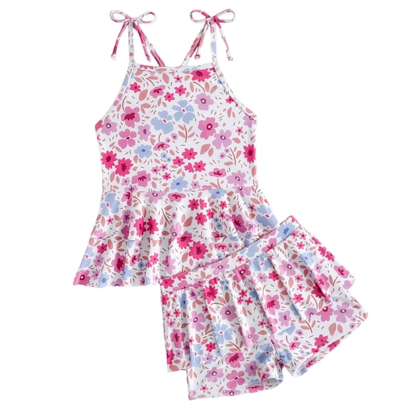 Girls Swimsuit Sun Protection Girls Swimsuit 2 Piece Girl Tankini Swimwear Printed Swim Shorts Tank Top Set Girl Bathing Suit for 3-11 Years