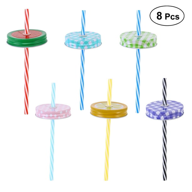 OUNONA Decorative Regular Mouth Mason Jar Lids with Straw Hole 8 Lids 8