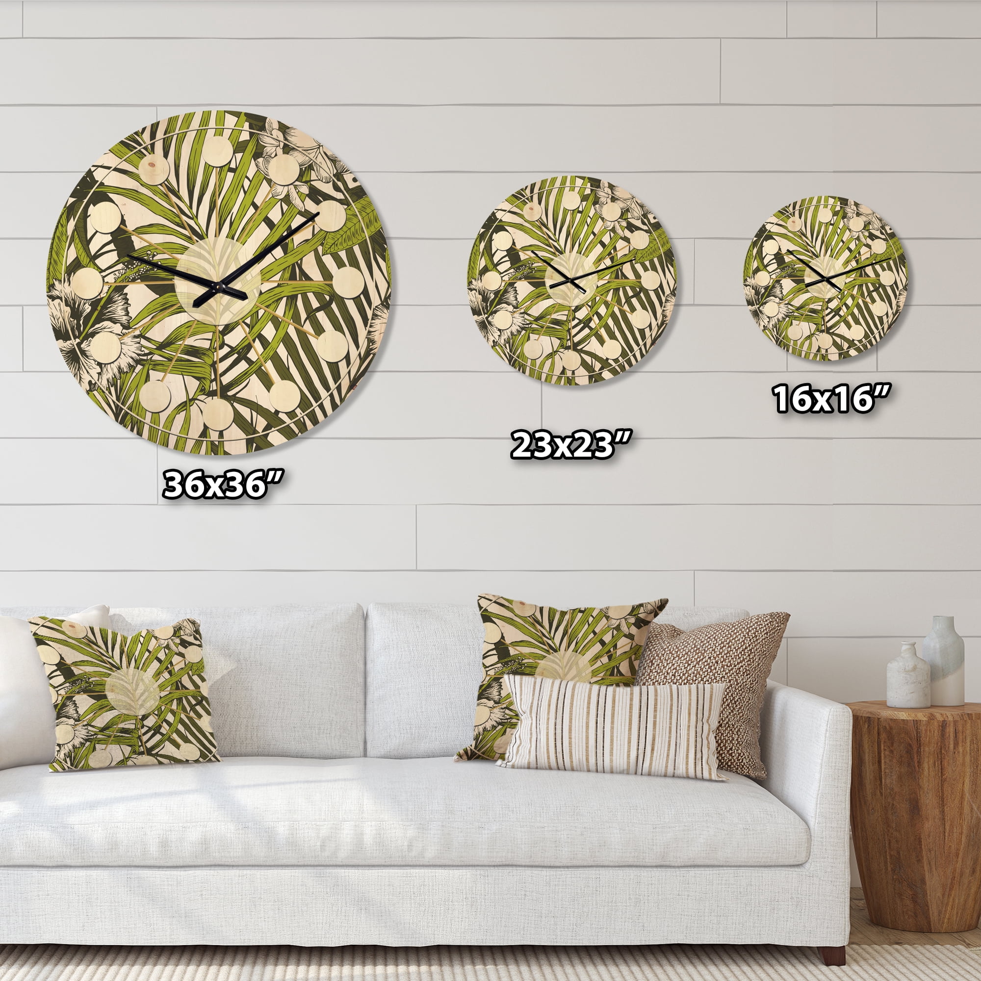 Designart 'Palm Tropical Leaves I' Mid-Century Modern Wood Wall Clock