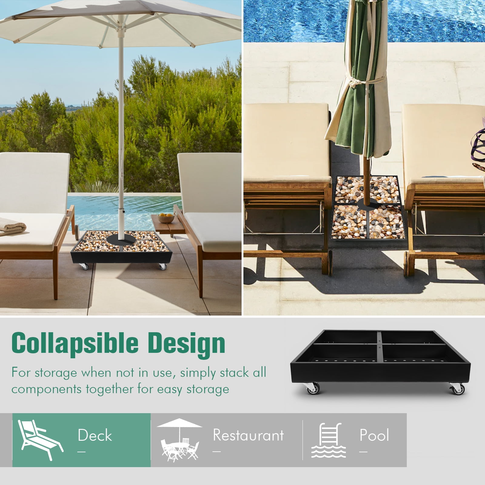golytefs Heavy-duty Patio Umbrella Base with Wheels 1100lb Capacity Fillable Umbrella Stand Mobile Base for Outdoor Patio Garden Deck Poolside Lawn
