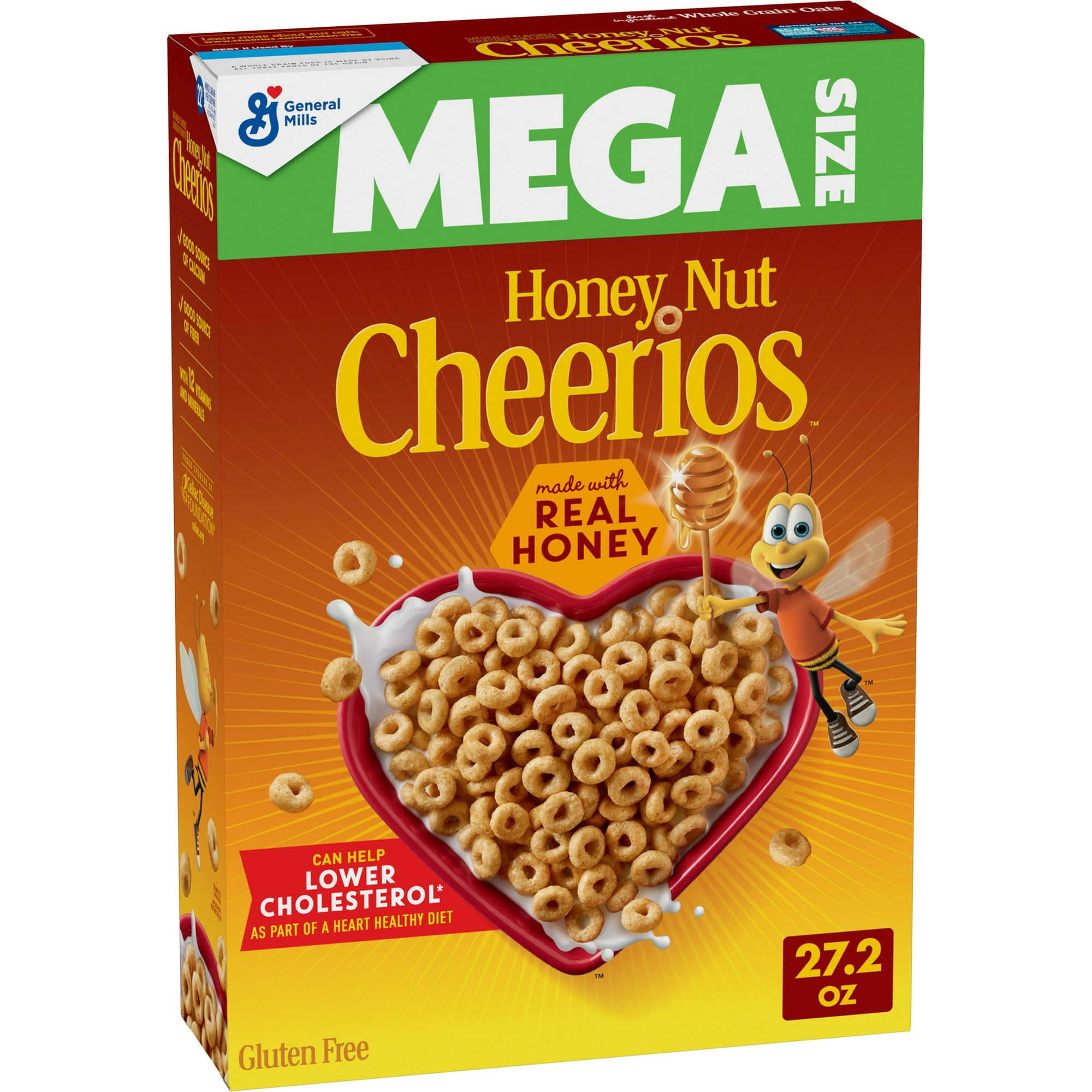 Honey Nut Cheerios, Heart Healthy Gluten Free Breakfast Cereal, Mega Size, 27.2 oz