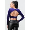 thumbnail image 5 of Lux Diamon Velvet Buttons Open Back Square Neck Long Sleeves Cropped Top, 5 of 5