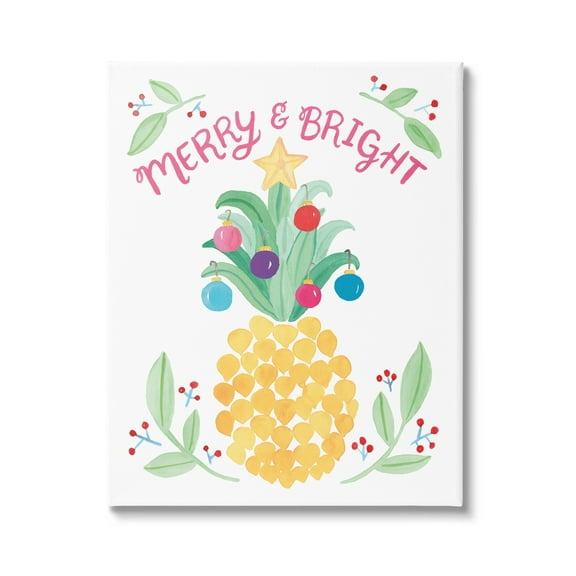 Merry & Bright Ornamental Pineapple Watercolor Detail Inspirational Painting Gallery-Wrapped Canvas Print Wall Art
