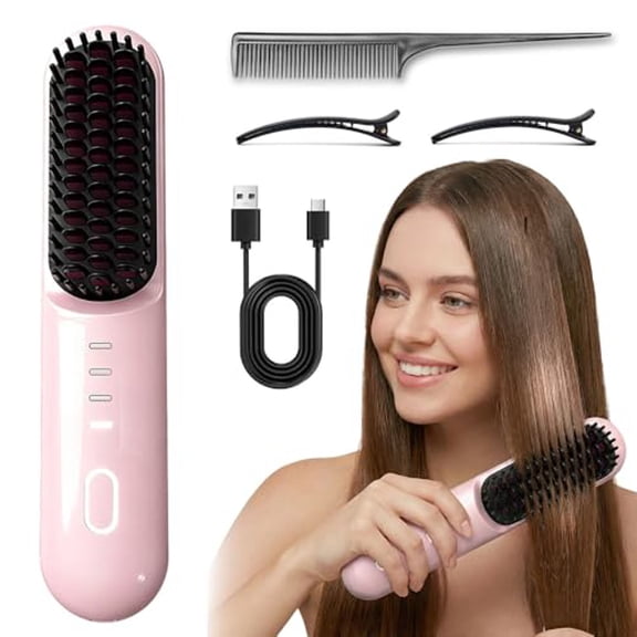 Go - Brush - Pro for Short Hair - 2026 Upgraded Cordless Straightening Brush with 2-Minute Fast Heat, 4 Temperature Settings, 5000mAh USB-C Rechargeable for Frizz-Free Styling