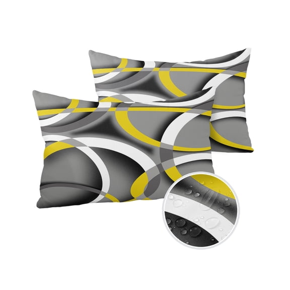 Pack of 2 Outdoor Pillow Covers, Yellow Grey Geometric Art Modern Abstract Waterproof Square Throw Pillowcase Cushion Decorative Pillow Covers for Couch Patio Tent, 20x12 in