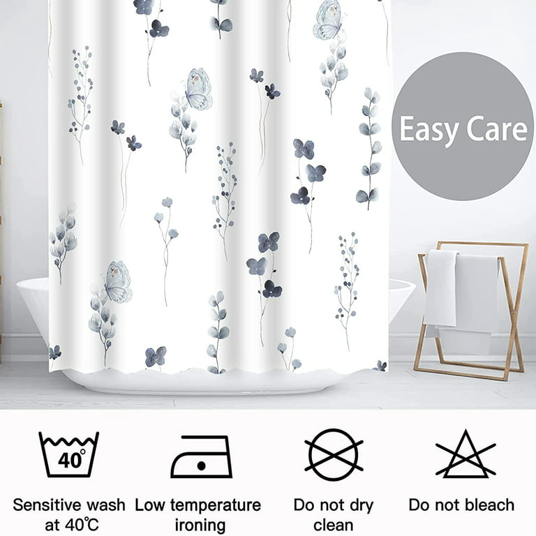 Extra Long Shower Curtain 72x84 Inch Length Ink Blue Fl And White Curtains Sets For Bathroom Modern Minimalist Art Bath Waterproof Fabric With Hooks Com