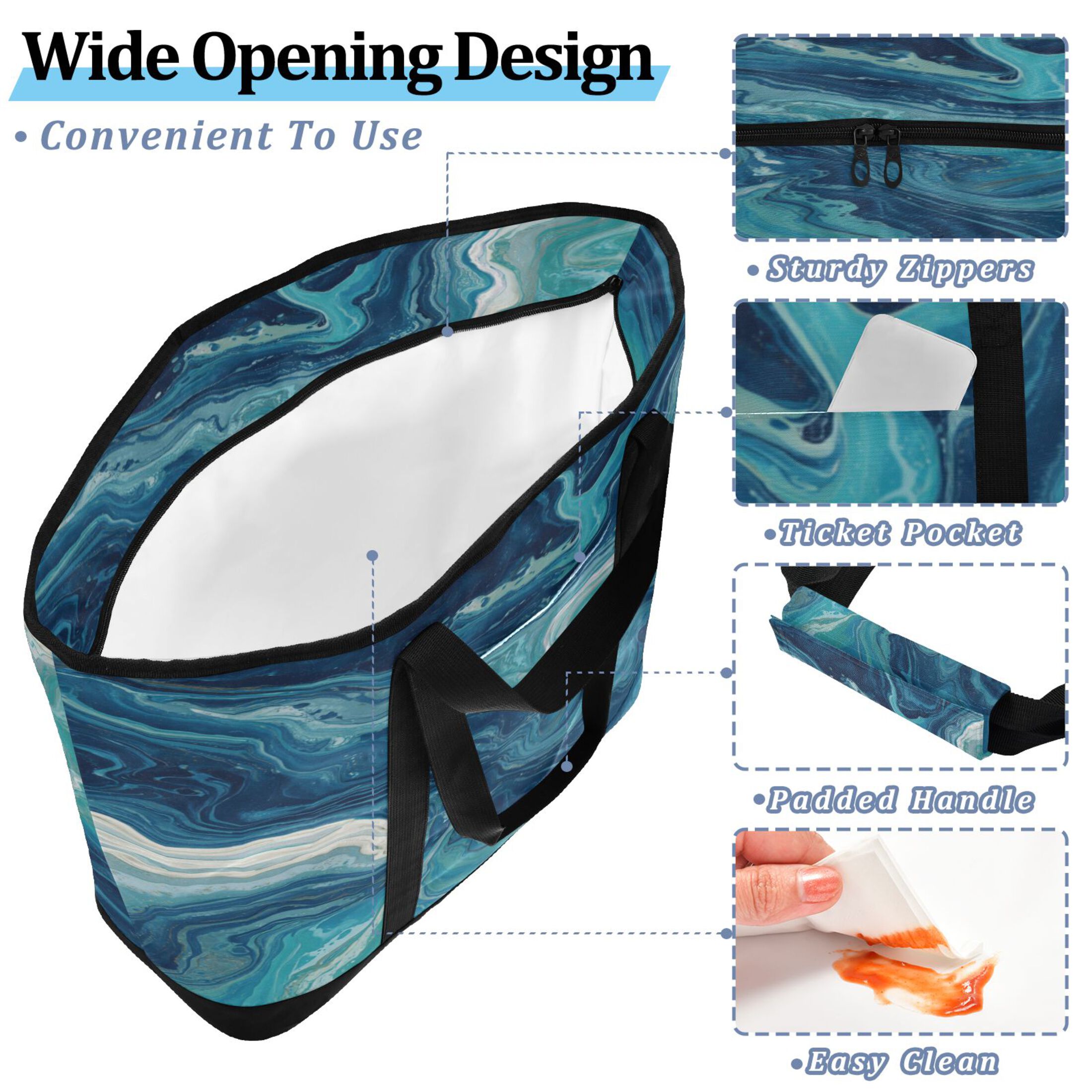 Extra-Large Wide Opening Design Capacity Hand-Held Ice Pack Thickened Insulation Layer For Long-Lasting Cold Retention For Outdoor Shopping Picnics And Camping Dark Blue Swirling