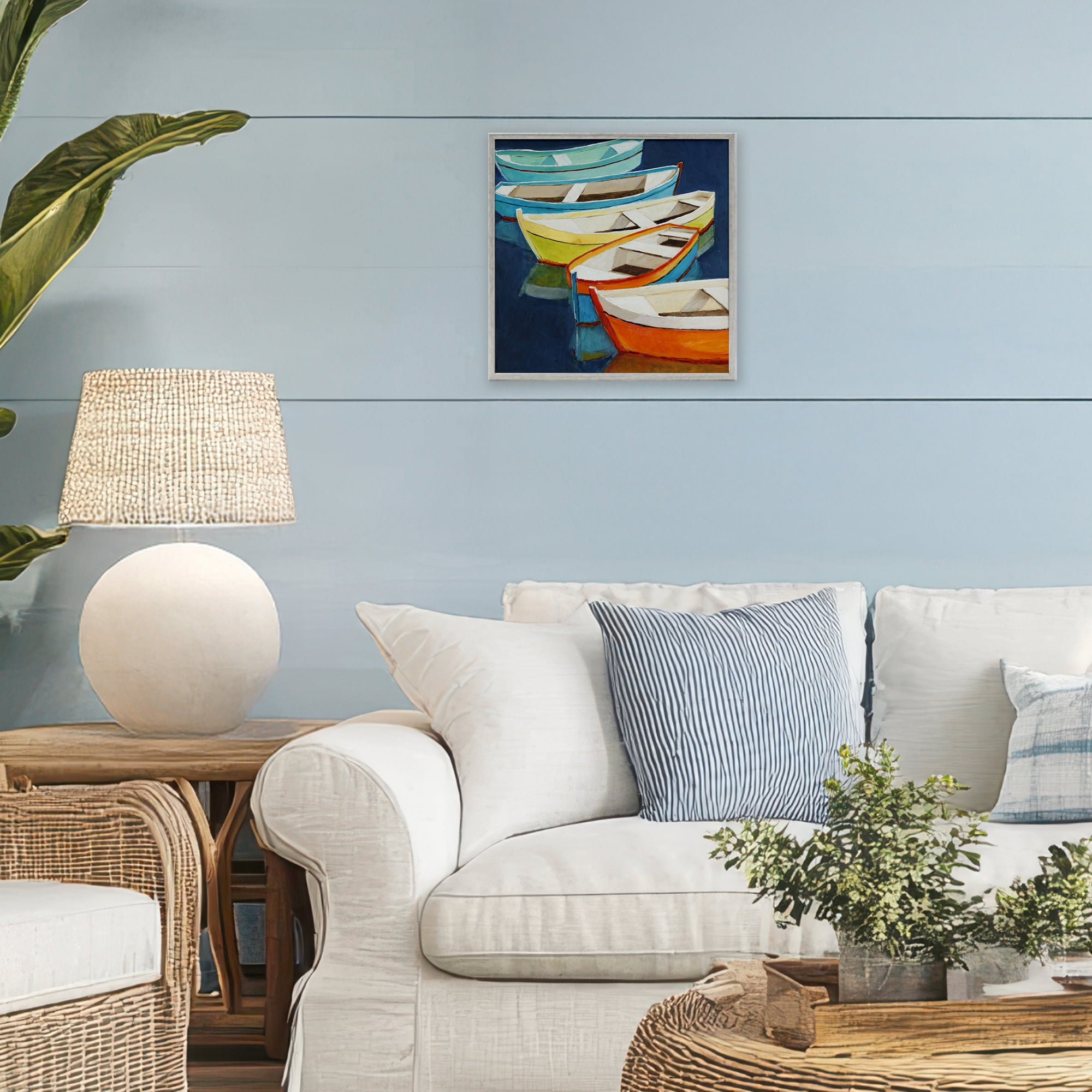Stupell Industries Serene Rowboats in Summer Gray Framed Giclee Art, design by Lorenzo Collective